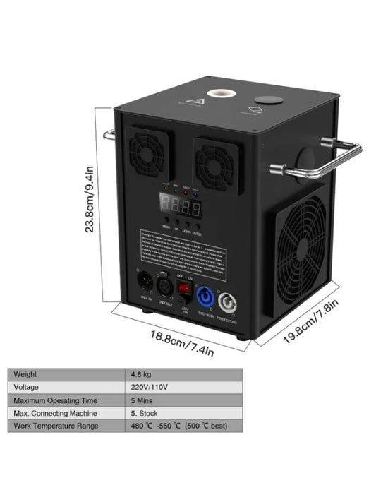Black rectangular industrial-grade wireless cold spark special effect machine with three fans and digital display panel