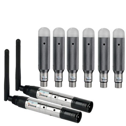 Six silver and black wireless dmxx512 2.4g charging dj receiver with transmitter led lighting control for stage par party use