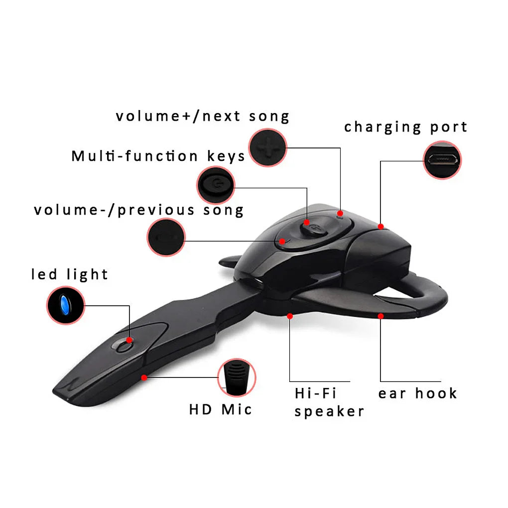 Black wireless ear hook headset with hd microphone usb mini and hi-fi speaker for truck drivers gaming earphones