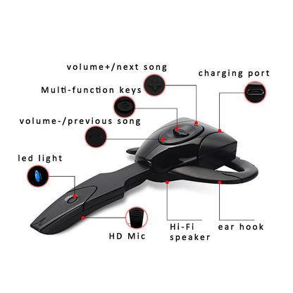 Black wireless ear hook headset with hd microphone usb mini and hi-fi speaker for truck drivers gaming earphones