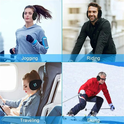 Black padded bluetooth headphones earmuffs with sleek modern design for casual cap sports riding warmer use