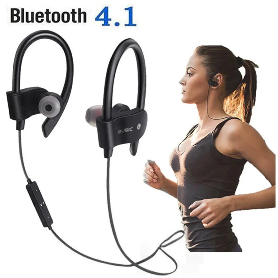 Black dubic earphones wireless bluetooth 4.1 sports headphones with hook design and inline control for gaming handsfree
