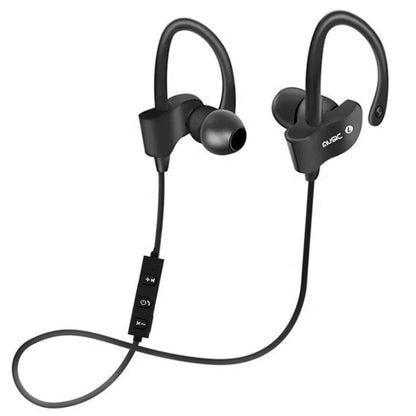 Black wireless bluetooth sports headphones with ergonomic design and adjustable hook for secure headset gaming handsfree fit