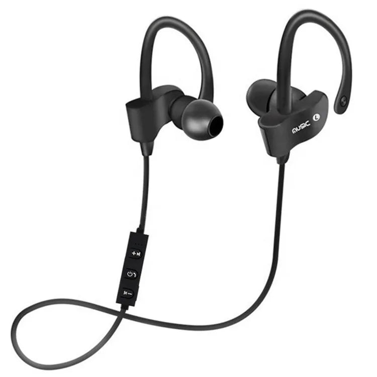 Black earphones wireless bluetooth with ergonomic design and adjustable hook for secure fit in bluetooth sports headphones and gaming handsfree use