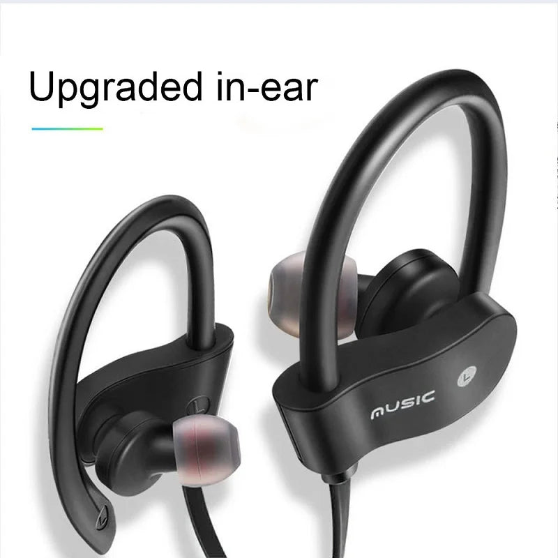 Black wireless earphones bluetooth with hook design and translucent ear tips for headset gaming handsfree use