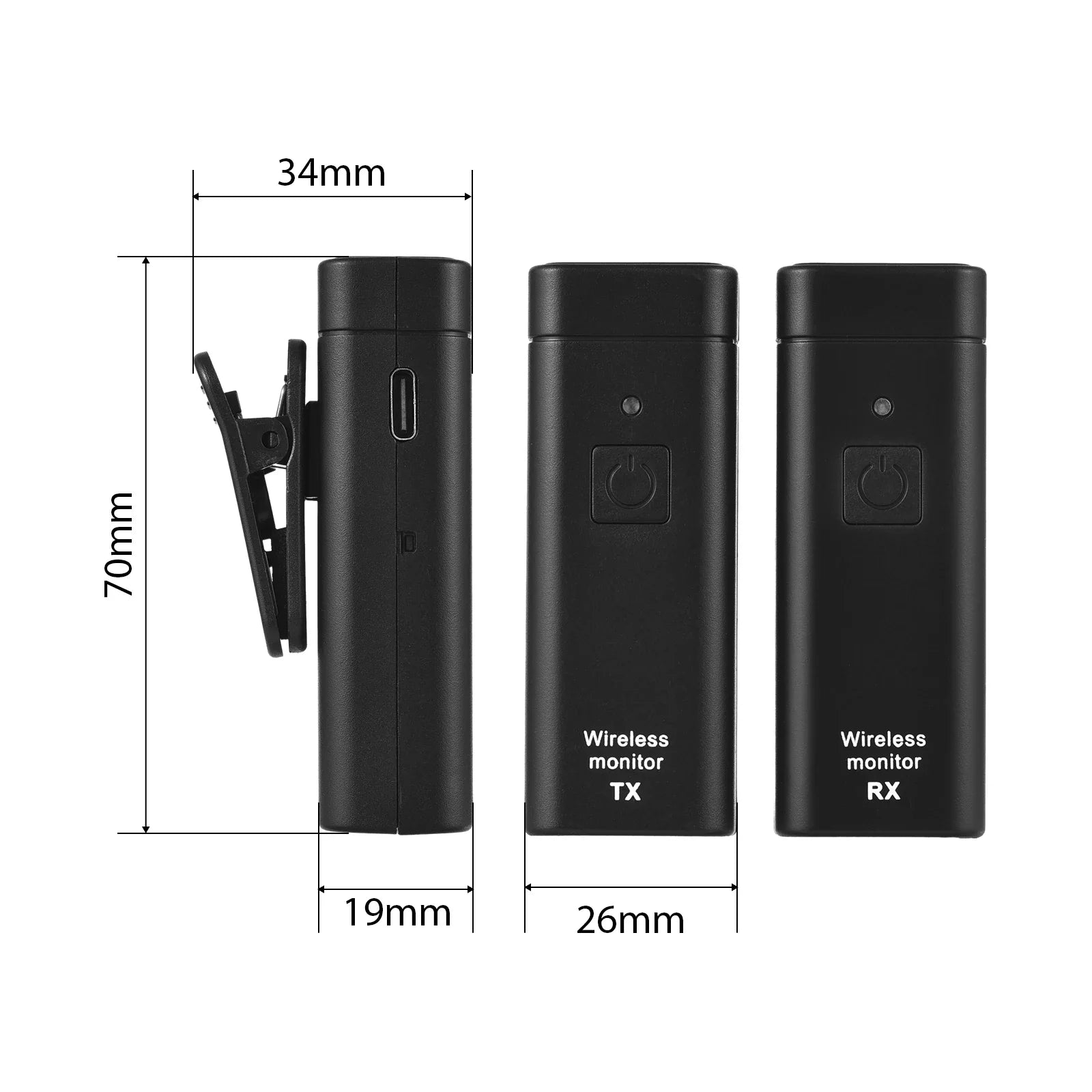 Black professional iem stereo wireless transmitter receiver uhf set with clip-on tx and two compact rx units for delay simultaneous use