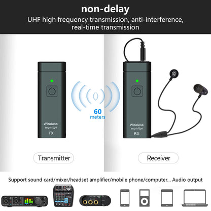 Black wireless professional iem stereo transmitter receiver uhf system with green power indicators delay simultaneous