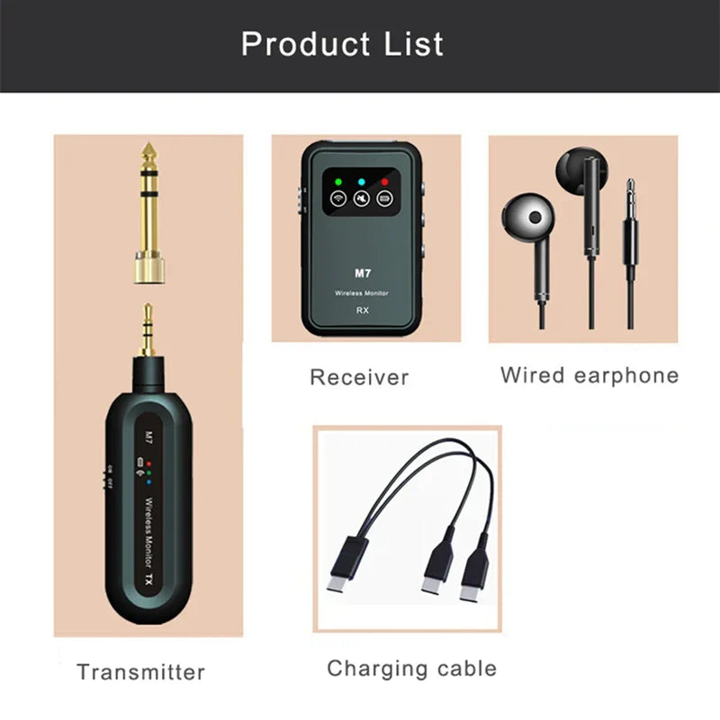 Black m7 wireless iem monitor transmitter with gold 3.5mm jack and control buttons for studio live broadcast-au47 type beat music