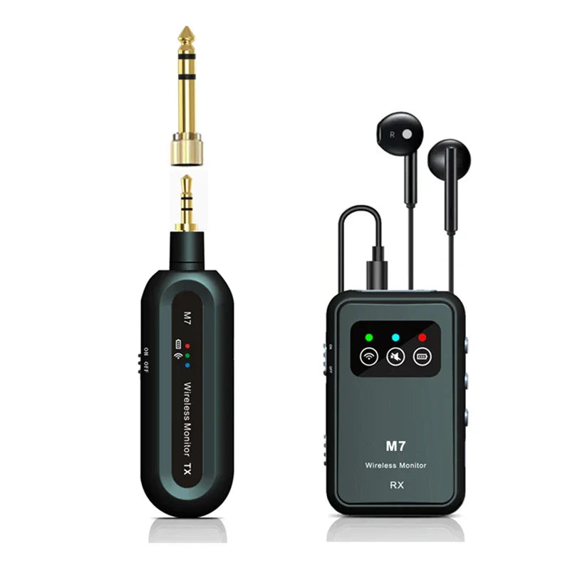 Black m7 wireless iem monitor system with gold-plated audio jacks and earbuds for studio live broadcast-au47 type beat music
