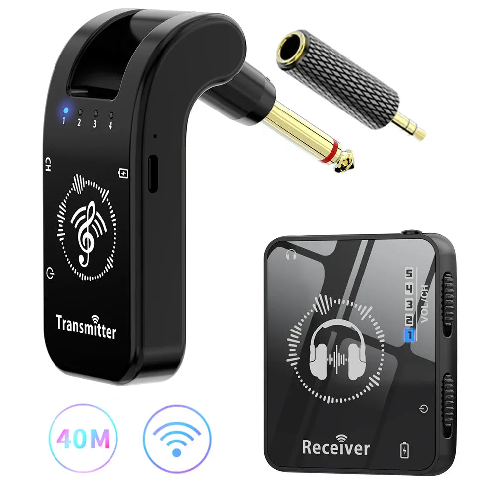 Black wireless iem system rechargeable transmitter receiver set with gold-plated 3.5mm jack for studio band rehearsal
