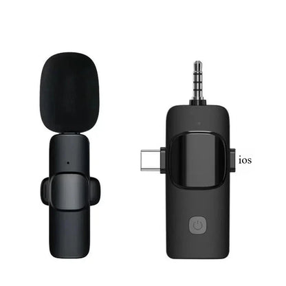 Black wireless lavalier microphone with usb-c and 3.5mm jack for iphone ipad android and samsung live game recording