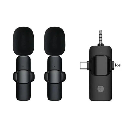 Black wireless lavalier microphone with foam windscreen and usb-c port for iphone ipad android and samsung live game use