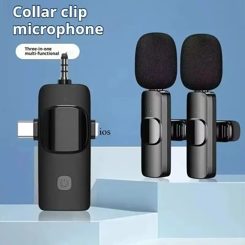 Black wireless lavalier microphone with foam head and usb-c port for iphone ipad android samsung live game recording