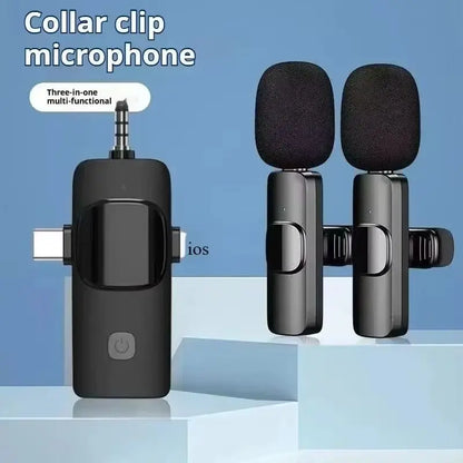Black wireless lavalier microphone with foam head and usb-c port for iphone ipad android samsung live game recording