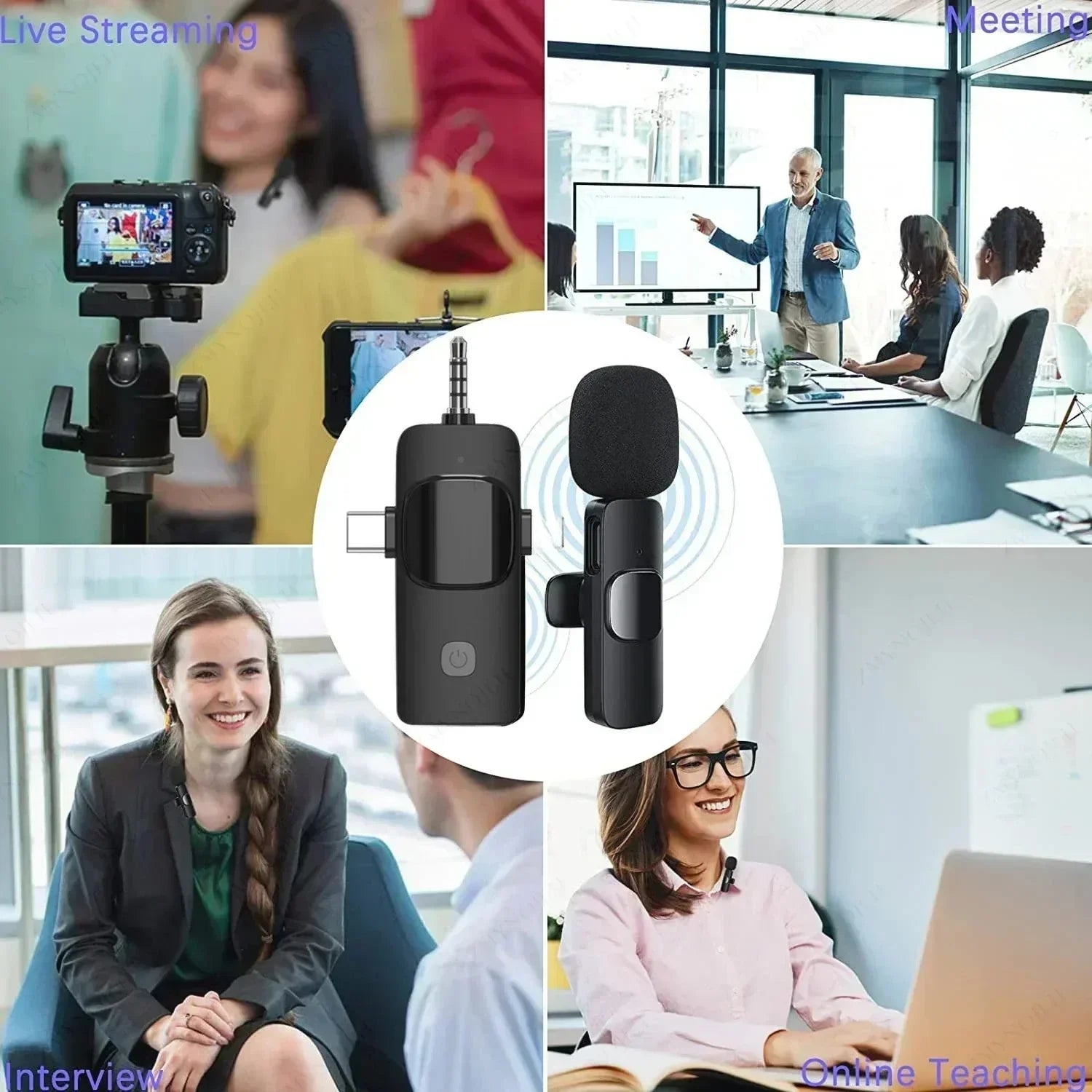 Black wireless lavalier microphone with sleek design usb-c charging port for iphone ipad android samsung live game use