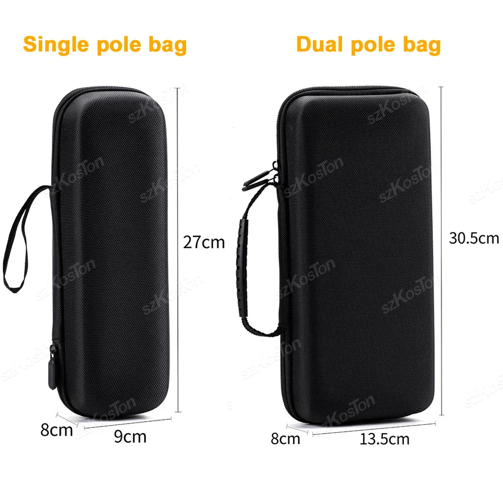 Black textured hard-shell carrying case for wireless lavalier microphone pole set with dual pole storage for rode wireless vlog interview report