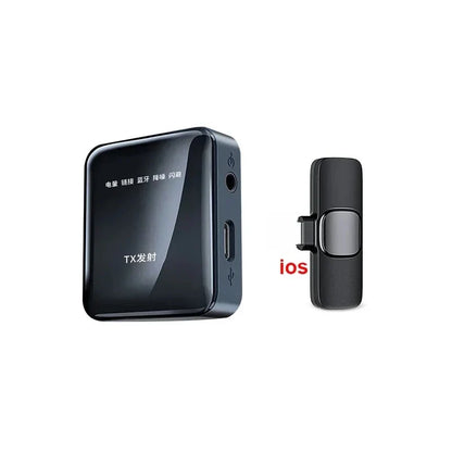 Black wireless bluetooth lavalier microphone transmitter and receiver set with glossy finish for android live broadcast and gaming phone vlog