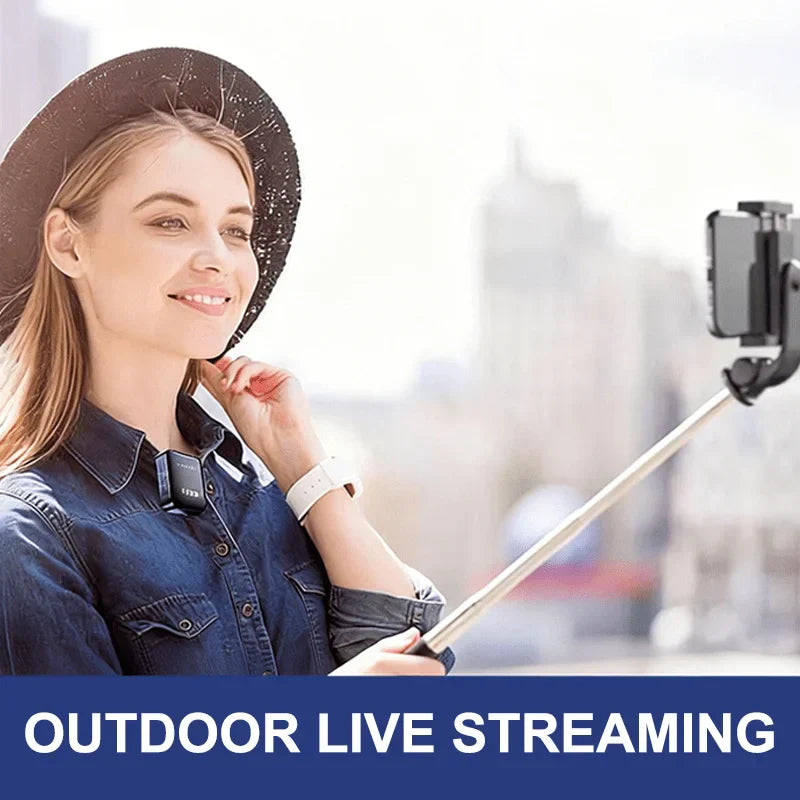 Black selfie stick with adjustable telescopic handle and phone mount for lavalier microphone android live broadcast and gaming phone vlog
