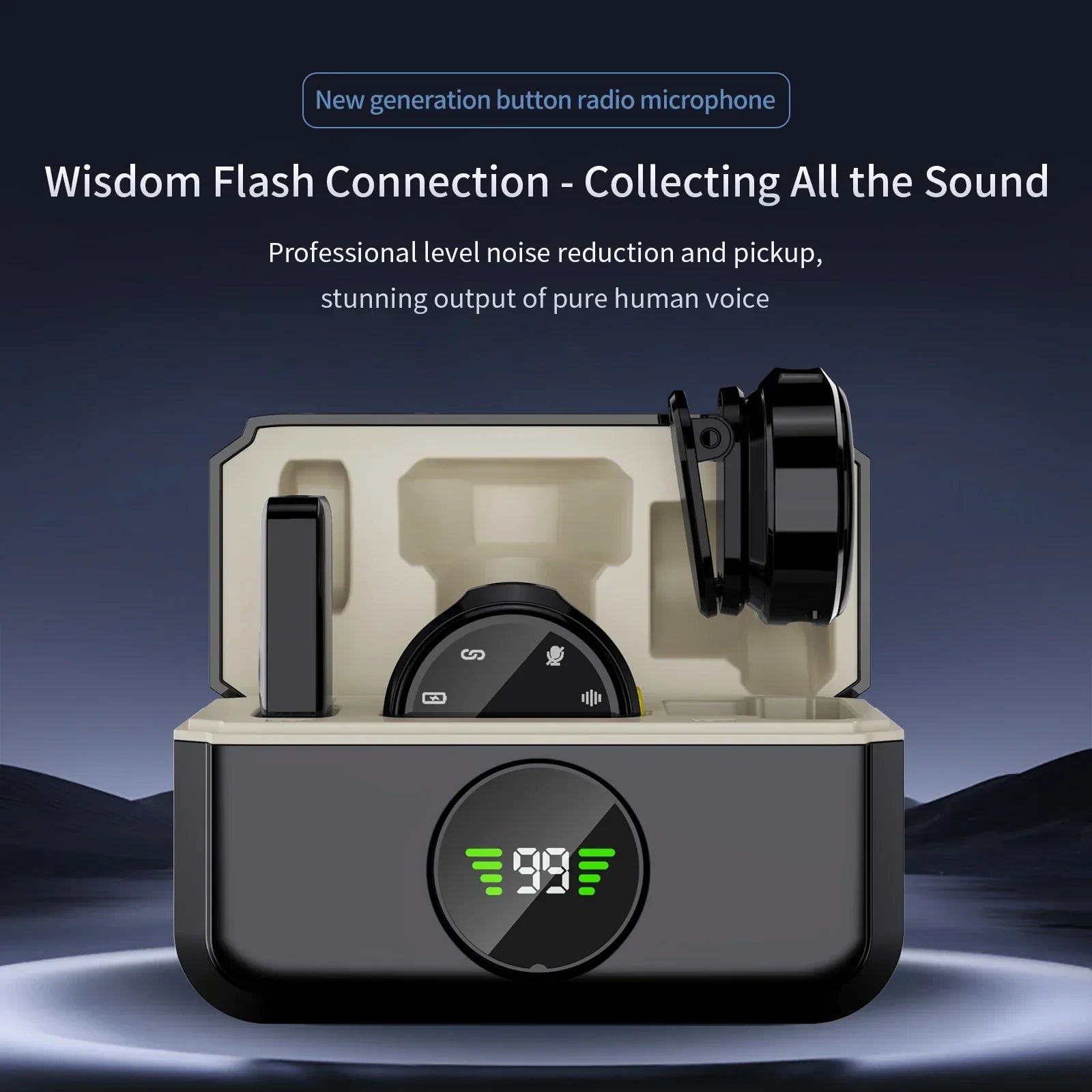 Black and beige wireless lavalier microphone set with dual omnidirectional condenser mic noise canceling for iphone android