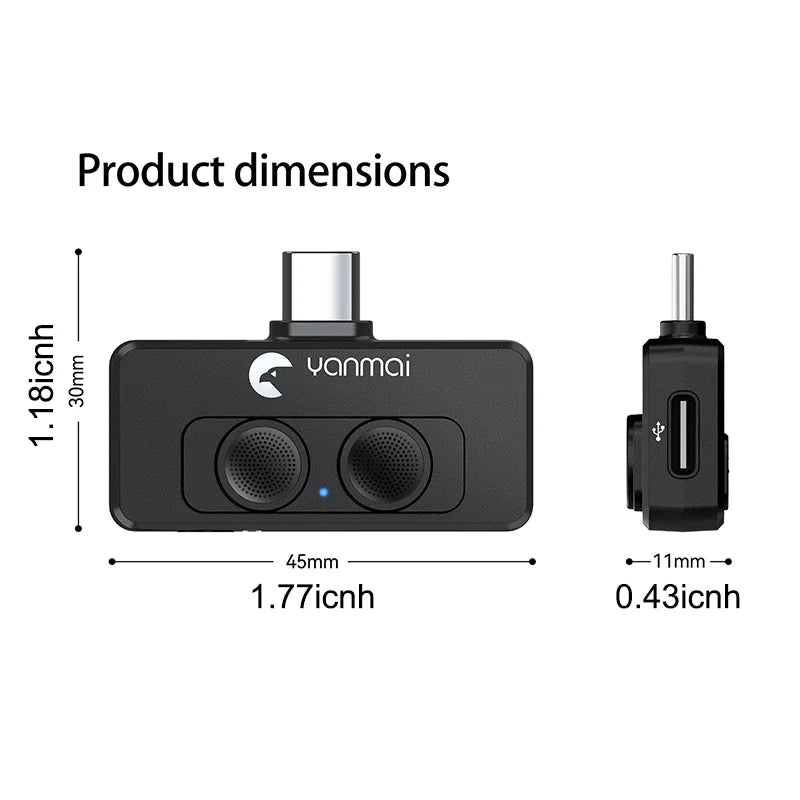 Black yanmai brand usb-c to 3.5mm audio adapter with led indicator for wireless lavalier microphone usb and replaceable windproof wool