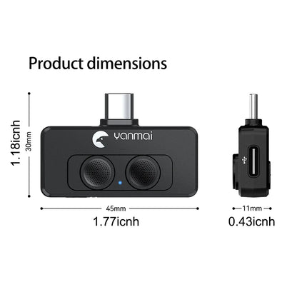 Black yanmai brand usb-c to 3.5mm audio adapter with led indicator for wireless lavalier microphone usb and replaceable windproof wool
