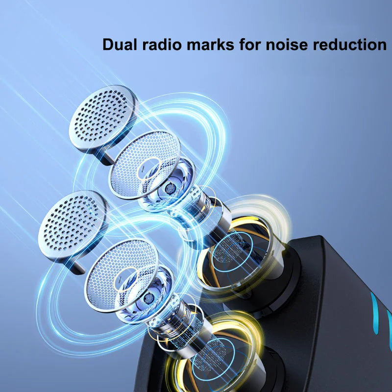 Black wireless lavalier microphone with silver and gold noise reduction radio marks in a charging mini mic case for podcasts streaming interviews