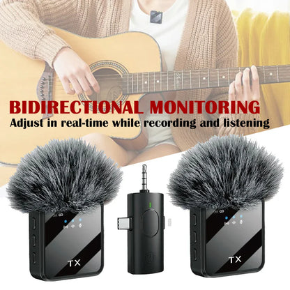 Black wireless lavalier microphones with fuzzy gray windshields and tx branding for live broadcast gaming and noise reduction