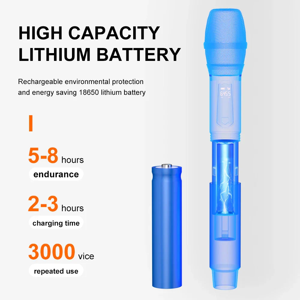 Translucent blue rechargeable lithium battery with mesh top cap and visible circuitry for g-mark x220u uhf karaoke mic