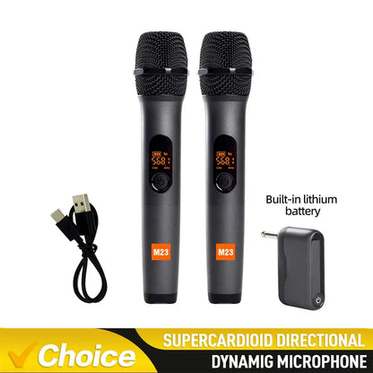 Black wireless handheld uhf recording universal microphones with mesh grilles and lithium battery receiver for party church speaker