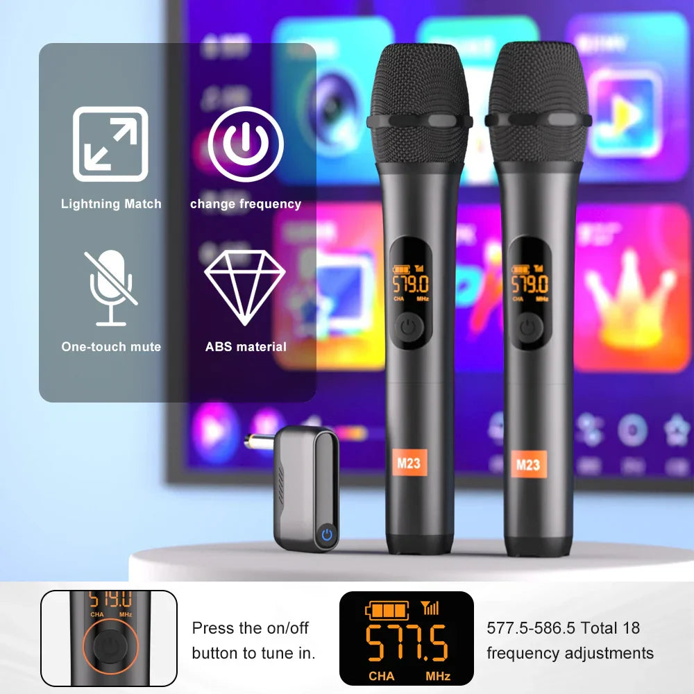 Black wireless microphones m23-4 made of abs with digital display and lithium battery receiver for party church speaker use