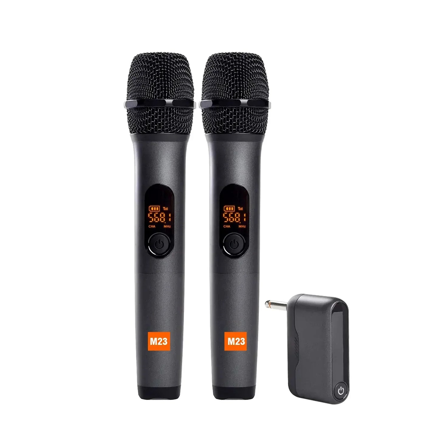 Black wireless microphone m23 uhf with mesh grille orange digital display rechargeable lithium battery for karaoke use