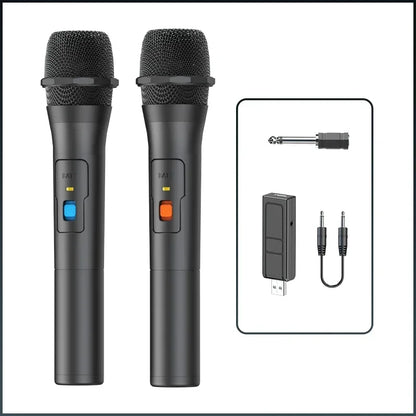 Black wireless microphone with mesh grille and colored buttons usb receiver handheld for karaoke microphone home use