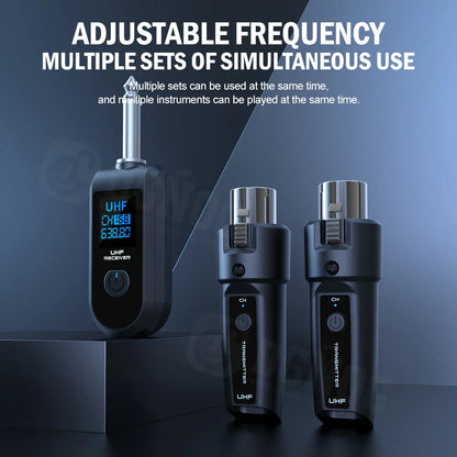 Black uhf wireless microphone transmitter and receiver set with digital displays uhf xlr adapter for dynamic microphone guitar