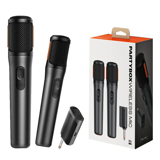 Black wireless microphone uhf with orange accents and rechargeable receiver cordless for church party speaker use