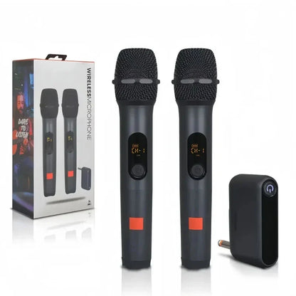 Black wireless microphone uhf with orange accents and mesh grilles with rechargeable receiver cordless for church party speaker