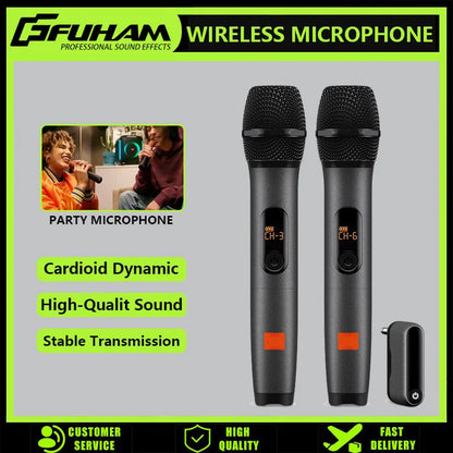 Black wireless microphone uhf system with orange channel indicators rechargeable receiver cordless for church party speaker