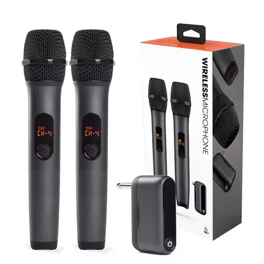 Black wireless microphone uhf handheld microphones with mesh grilles and rechargeable receiver suitable for parties