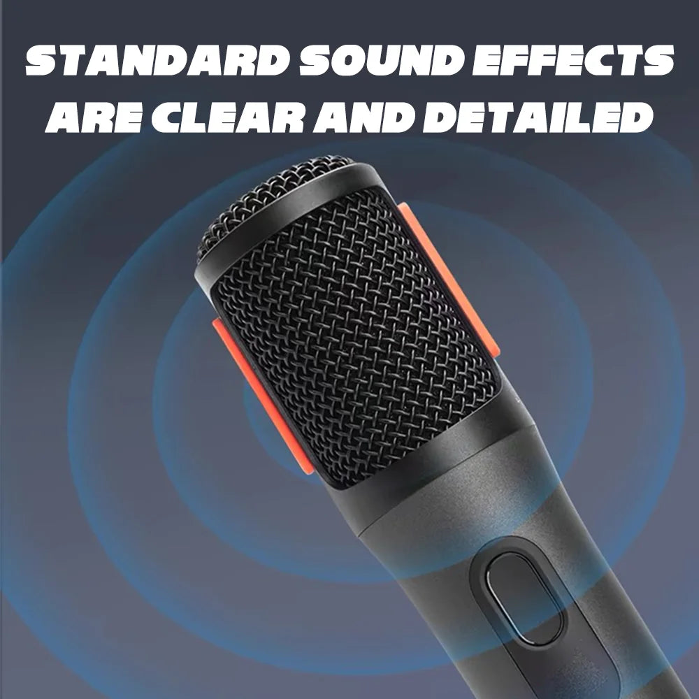Black handheld microphone with textured grille and orange accents for wireless microphone uhf karaoke system with rechargeable receiver wireless