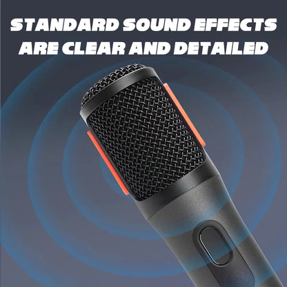 Black handheld microphone with textured grille and orange accents for wireless microphone uhf karaoke system with rechargeable receiver wireless