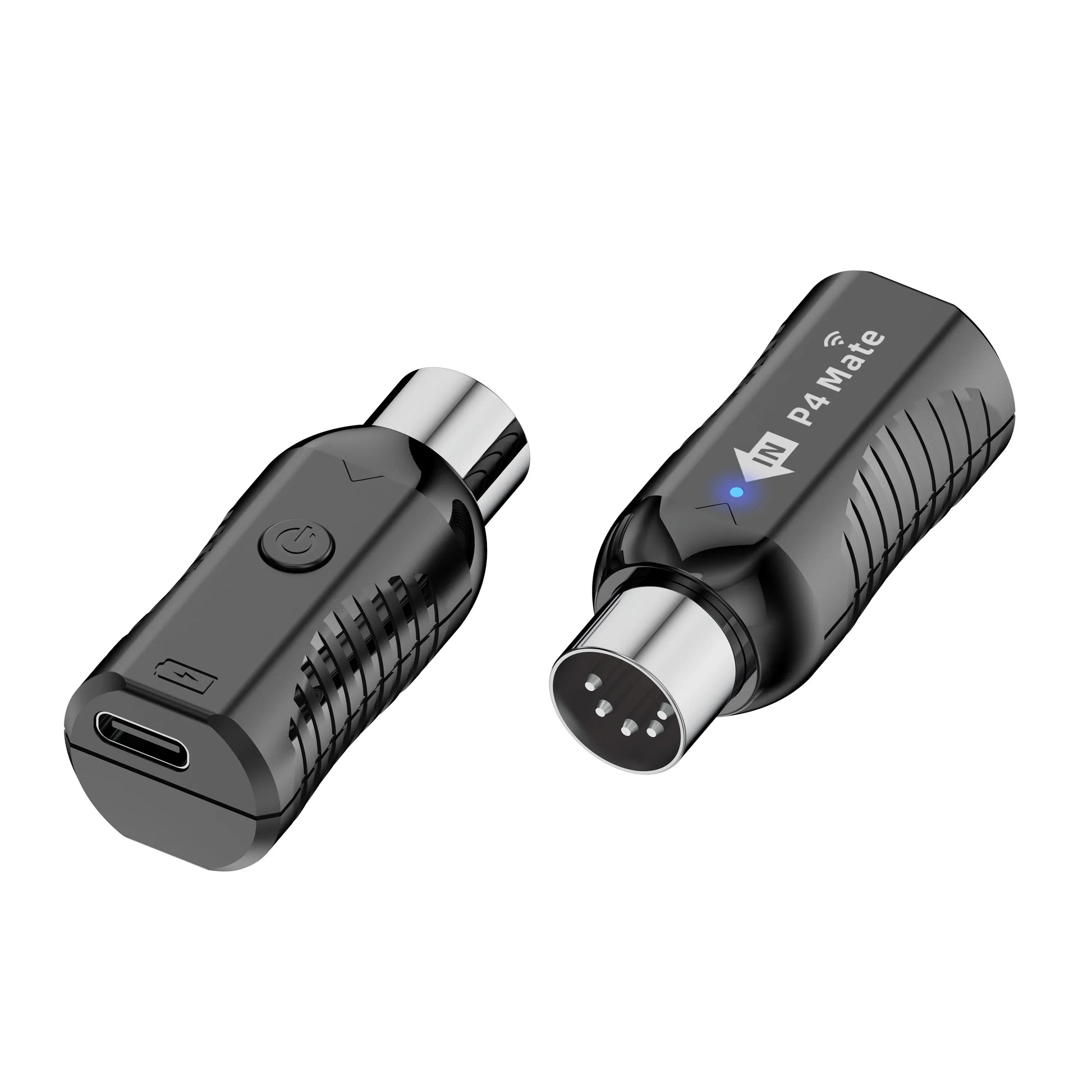 Black p4mate wireless midi control audio transmitter and receiver set with metallic connectors usb rechargeable lithium battery
