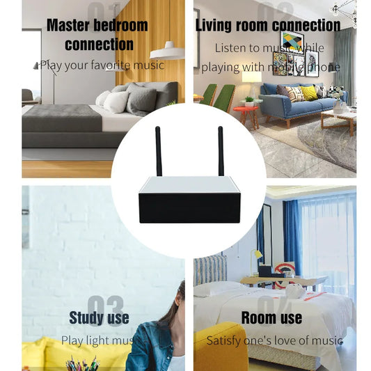 Black and white rectangular wireless streaming amplifier home with two antennas digital multiroom amplifier stereo digital multiroom