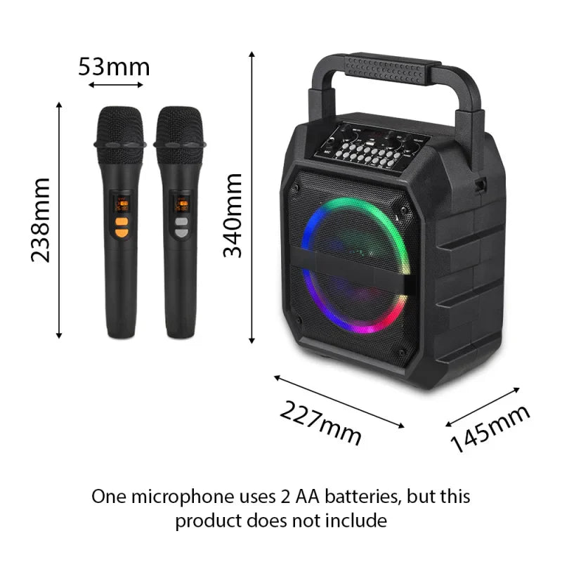 Black wireless musical instrument karaoke microphone speaker with colorful led color light ring and integrated handle