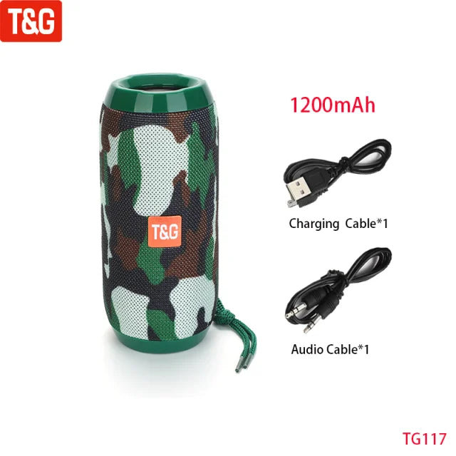 Green camouflage wireless portable bluetooth speaker with mesh texture and strap supports radio fm subwoofer audio hand free