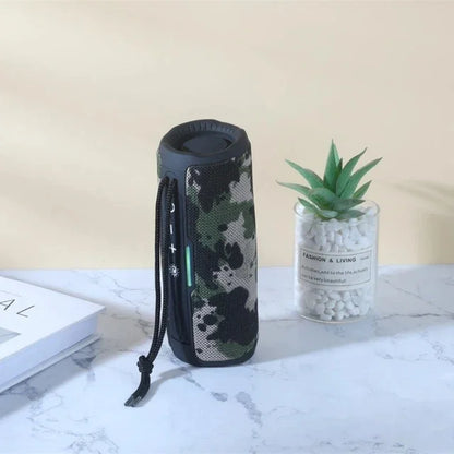Camouflage wireless portable bluetooth speaker with black mesh rubberized edges carrying strap radio fm subwoofer audio hand free