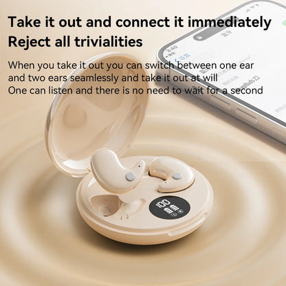 Cream-colored wireless sleep invisible mini headphones gaming sport headphones hifi music tws earphones in charging case