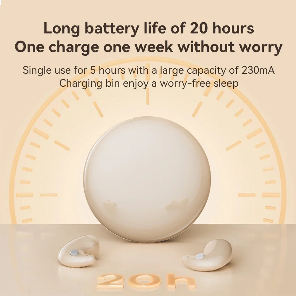 Cream-colored sleek wireless sleep invisible earbuds with matching spherical charging case mini headphones gaming sport headphones hifi