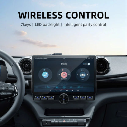 Black wireless smart in-vehicle multimedia remote controller with 7 keys led backlighting and intelligent party control features