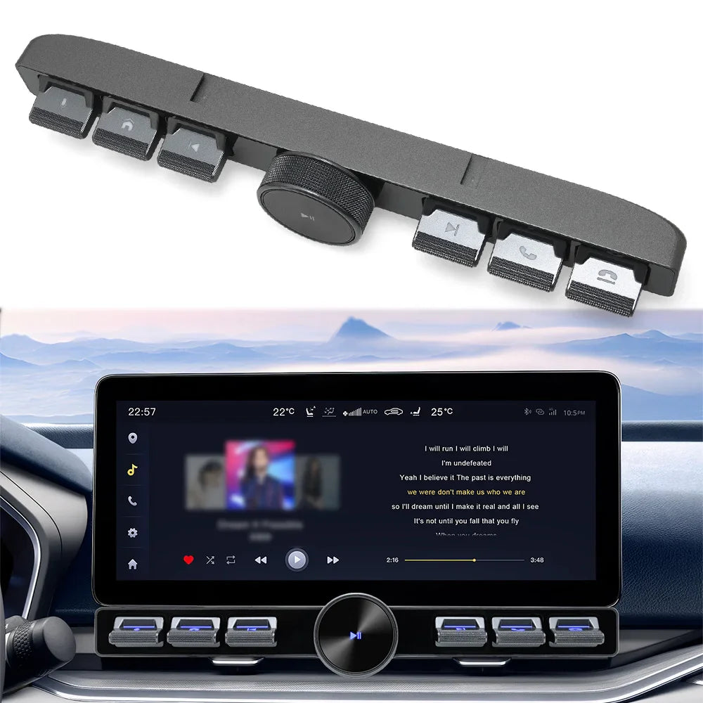 Black plastic wireless smart in-vehicle multimedia remote controller car multimedia control panel with tactile buttons and rotary dial