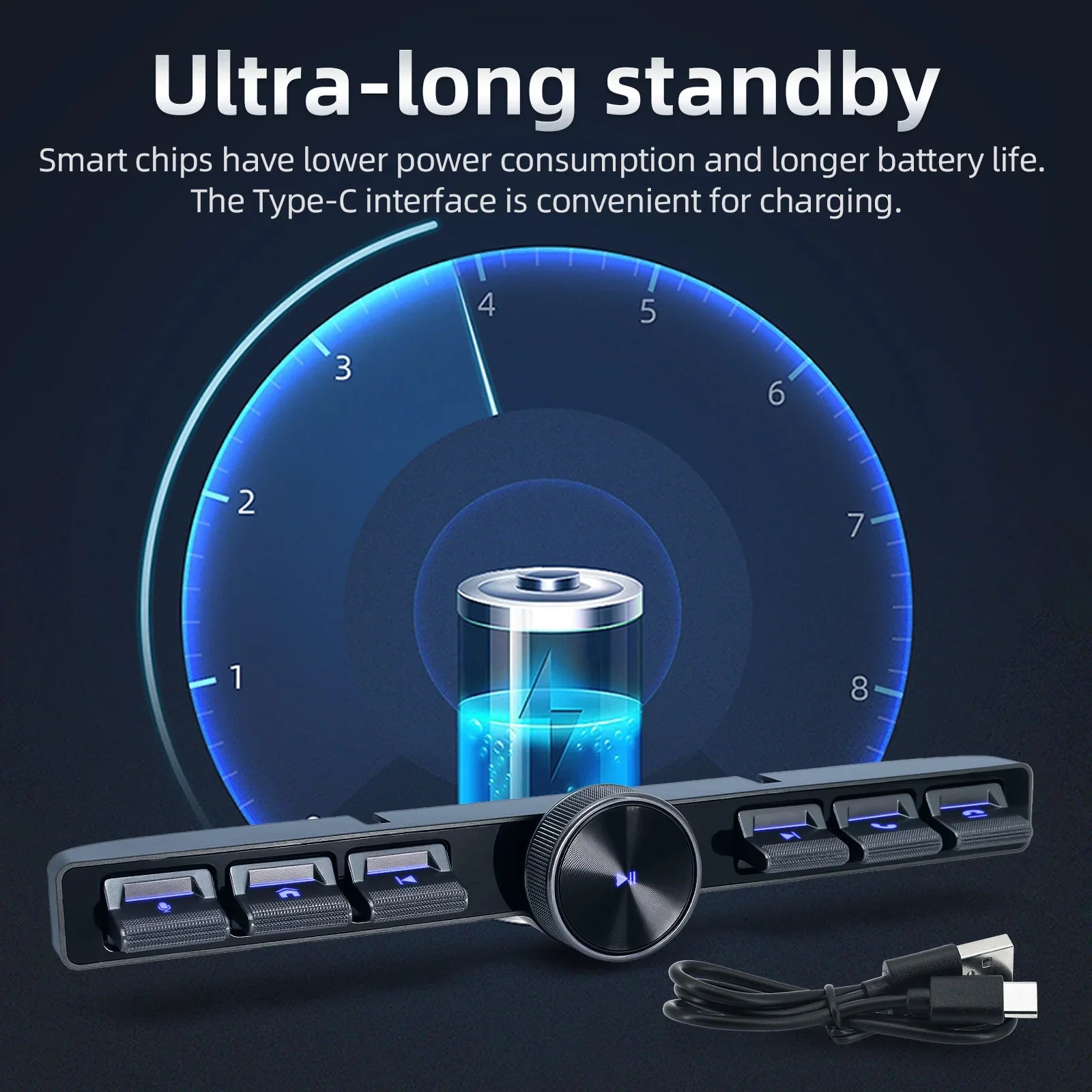 Black usb hub with multiple ports and central rotary dial for wireless car multimedia remote controller use