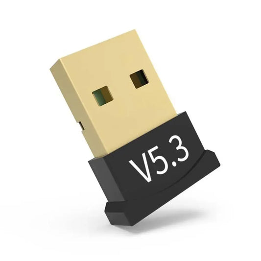 Gold-colored usb bluetooth 5.3 adapter with black base labeled v5.3 for laptop earphone mini and transmitte music receiver adaptador